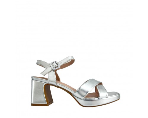 Sandalia Tacón Ancho Acabado Metalizado